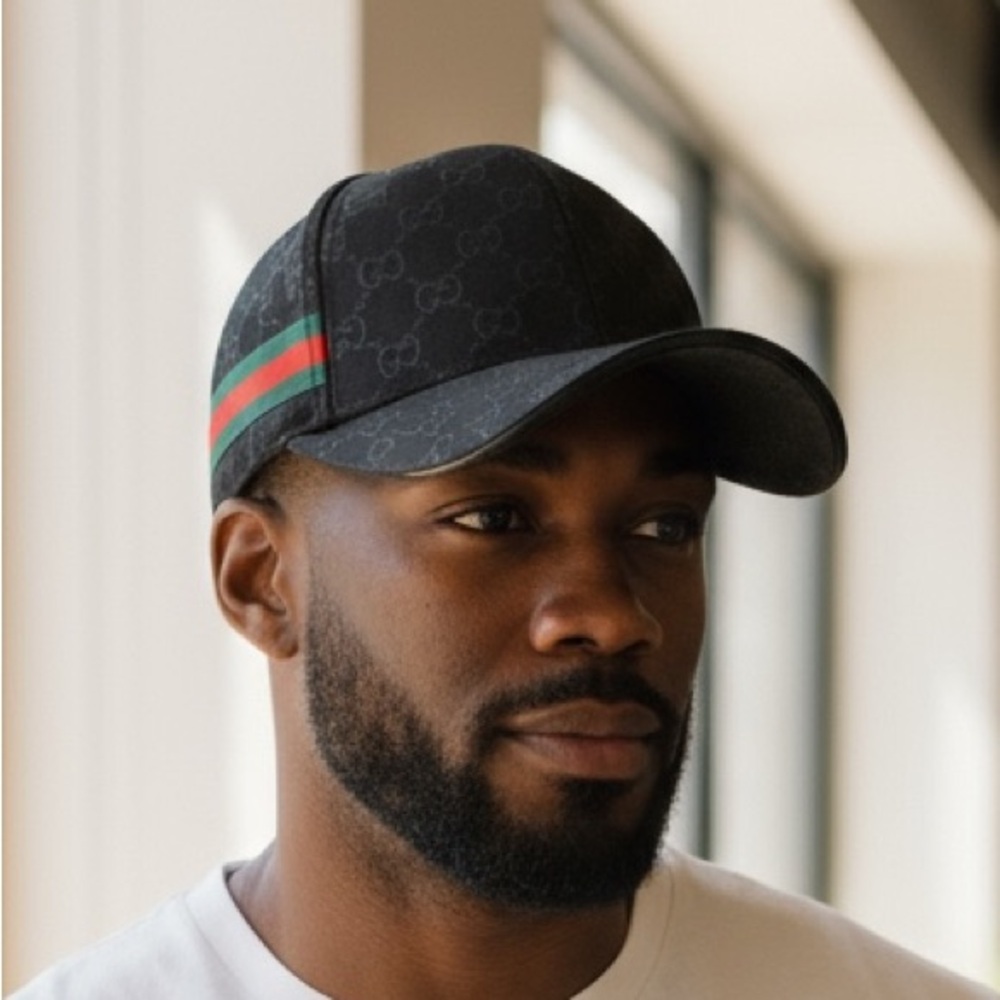 Original black monogram Canvas Baseball Hat Web red green stripe pattern New